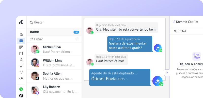 Caixa de entrada unificada do Kommo com WhatsApp e Instagram