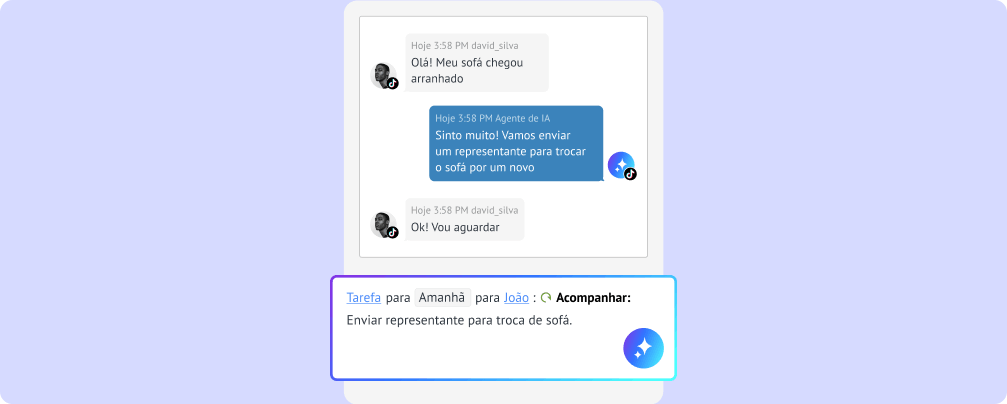 Kommo criando tarefa de acompanhamento a partir da conversa